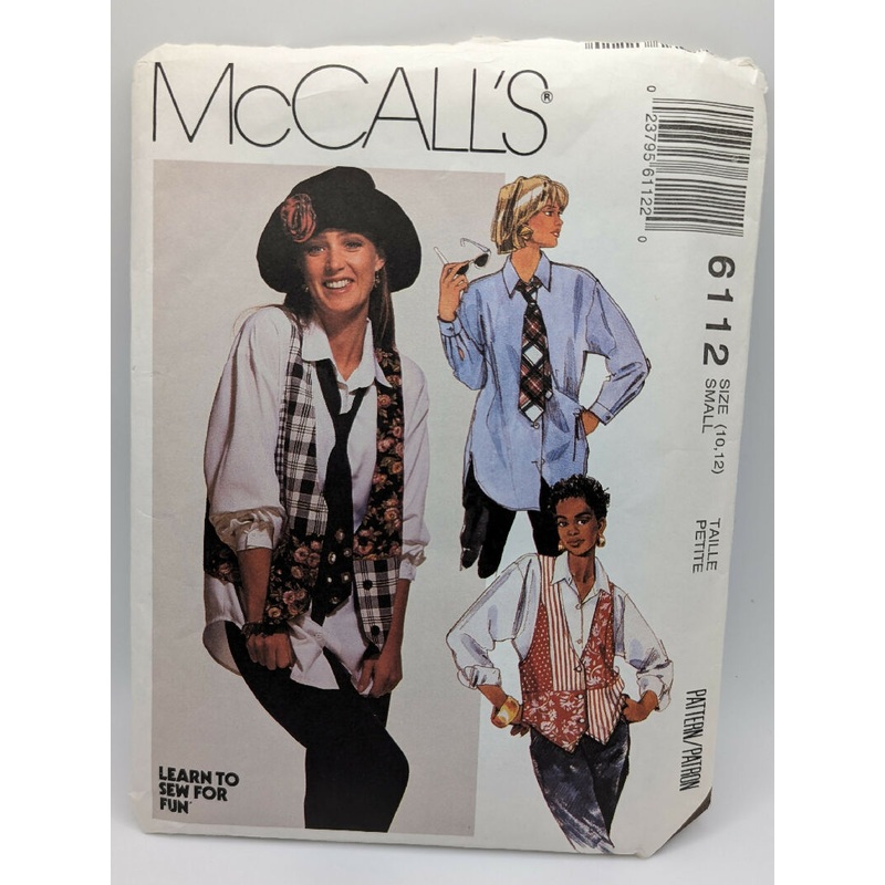 VTG McCall's 6112 Learn to Sew Misses' Shirt, Vest & Necktie Pattern Sizes 10-12