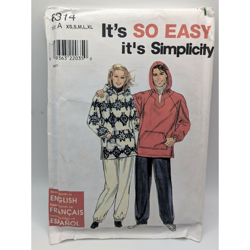 VTG Simplicity 8314 It's So Easy Unisex Hoodie & Pants Pattern Sizes XS-XL