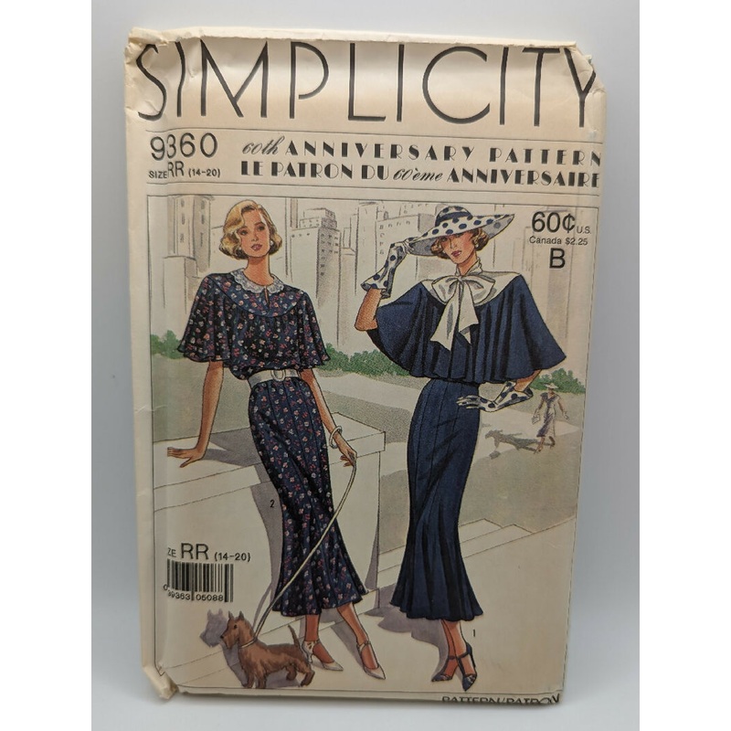 VTG Simplicity 9360 60th Anniversary Dress, Tie Collar & Capelet Pattern Sizes 14-20