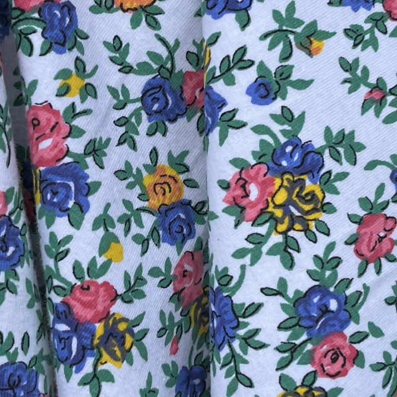 White W/ Purple, Pink, Yellow, & Green Floral Jersey - Yardage