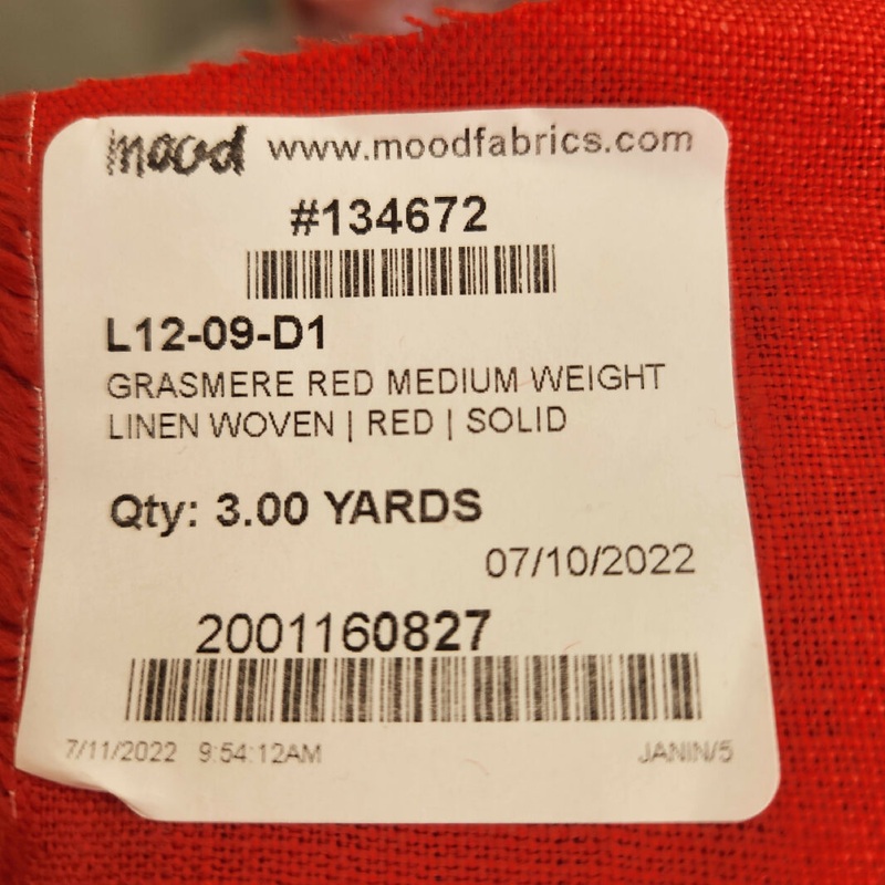 3 yards Red Grasmere linen