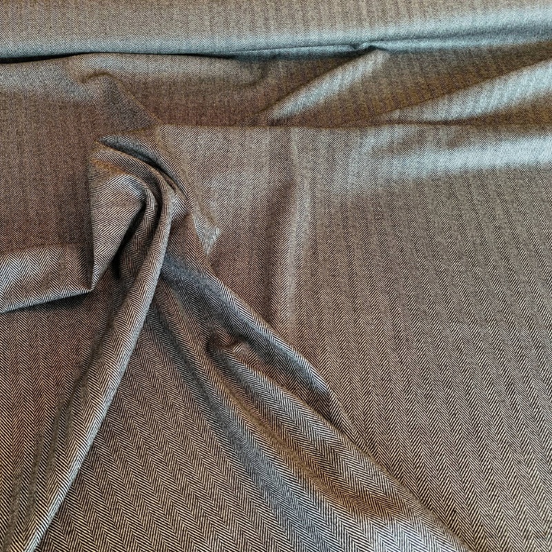 Black and White Herringbone Pattern Wool Woven - Yardage