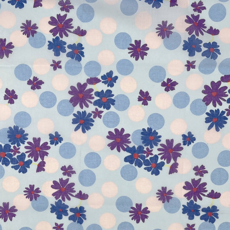 Blue and Purple Floral Cotton Batiste - 1 yd