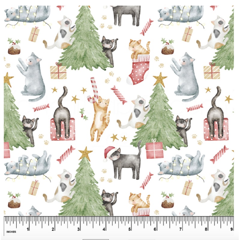 Christmas Cats Bamboo Cotton Jersey - 1 1/3 yds (66" wide)