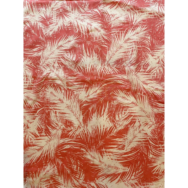 Coral & white Palm leaf cotton rayon - 2 yards