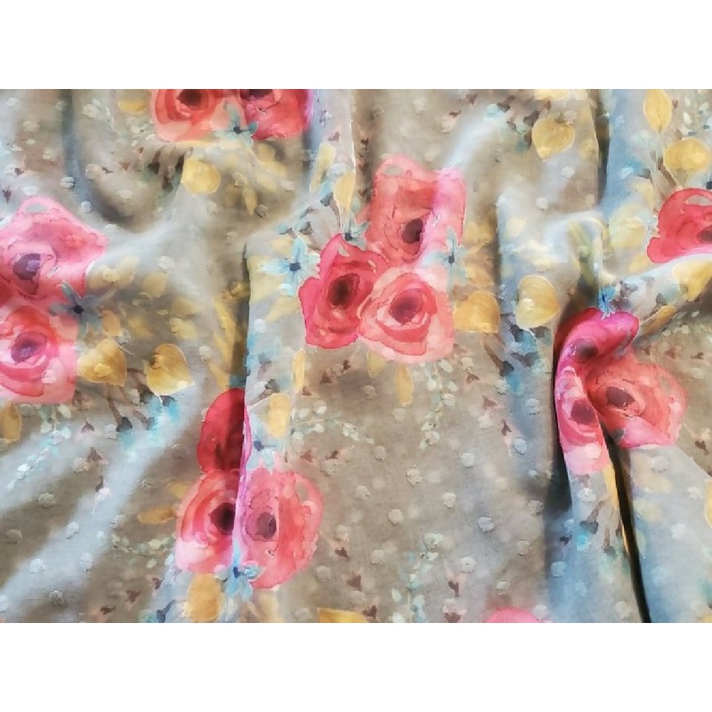 Dusty Green Floral Swiss Dots- 3 yards