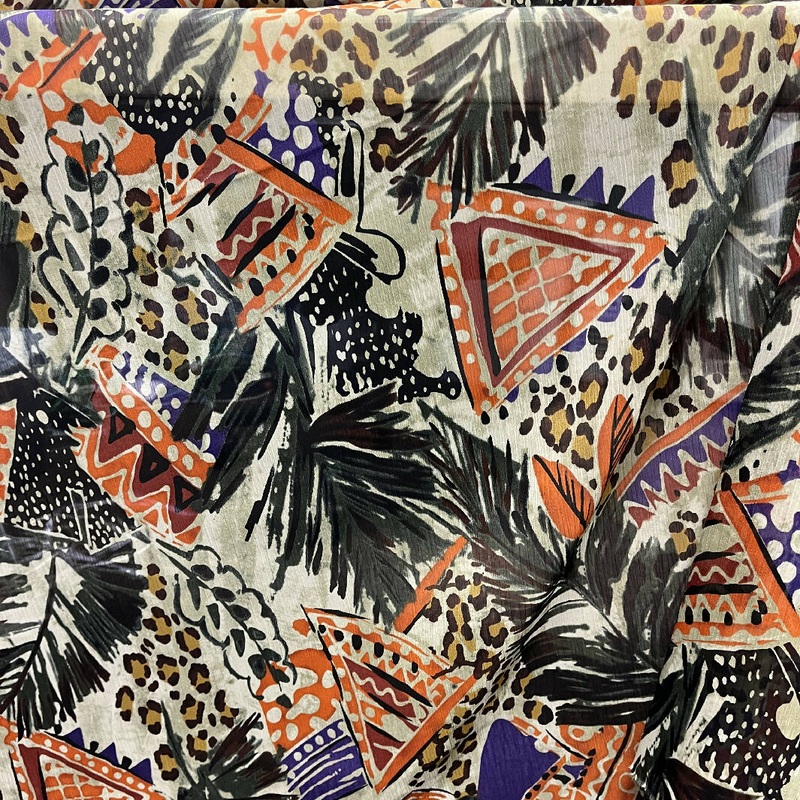 Green and Brown Jungle Print Poly Sheer