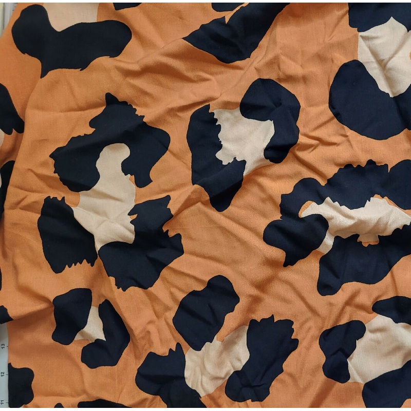 Large scale animal print rayon poplin/challis fabric, camel/black/beige