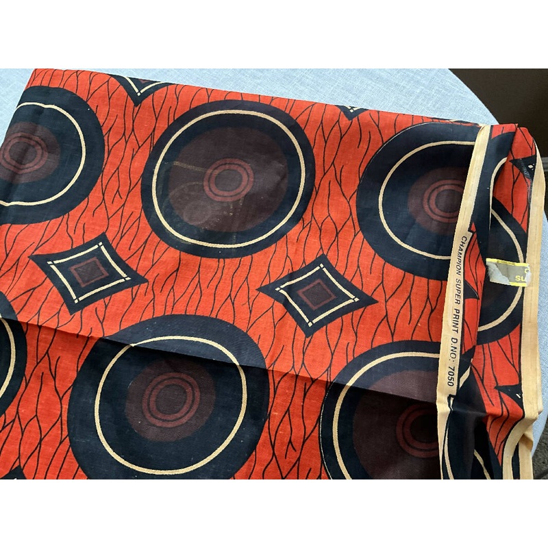 Orange, Black and Brown Waxed Cotton / Batik / Ankara Fabric, 3.8 Yards