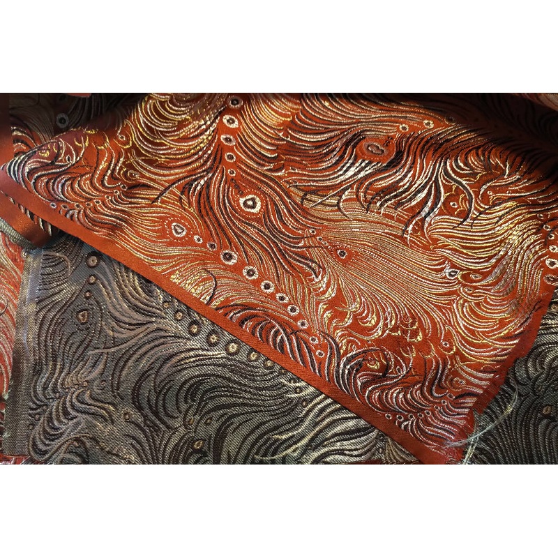 Red and Gold metallic feather Brocade
