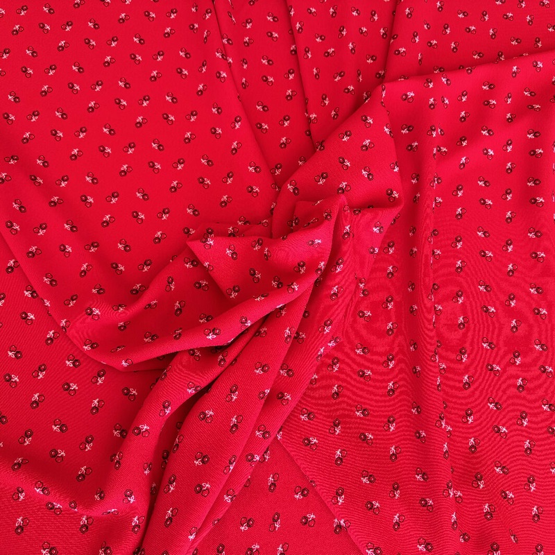 Summer Weight Red Floral Print Polyester Woven - Yardage