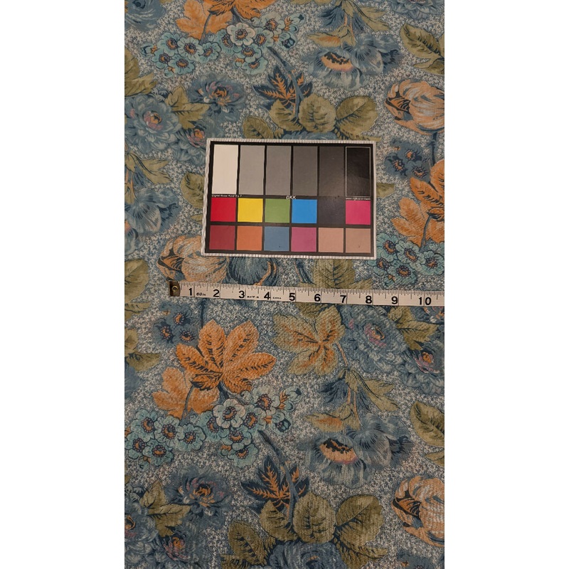 Vintage Stone Blue/Light Aqua/Peach/Tan Tea Rose Floral Print Voile Woven Fabric 44"W - 6 yds