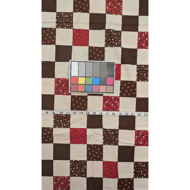 VTG Brown/Rust/Beige "Quilt" Print Cotton Woven Fabric 43"W - 2 3/4 yds+