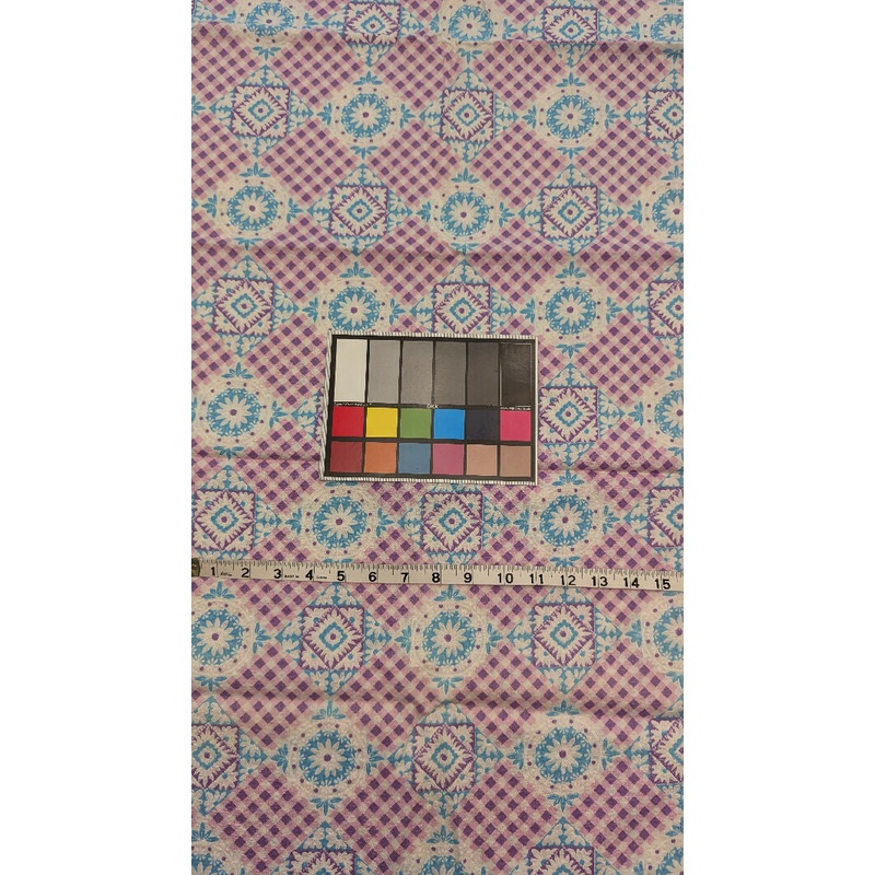VTG Gingham Floral Medallion Seersucker Cotton Woven Fabric 44"W - 1 1/2 yds+
