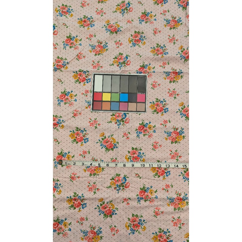 VTG Pink Floral Bouquet & Dots Cotton Woven Fabric 42"W - 2 1/2 yds
