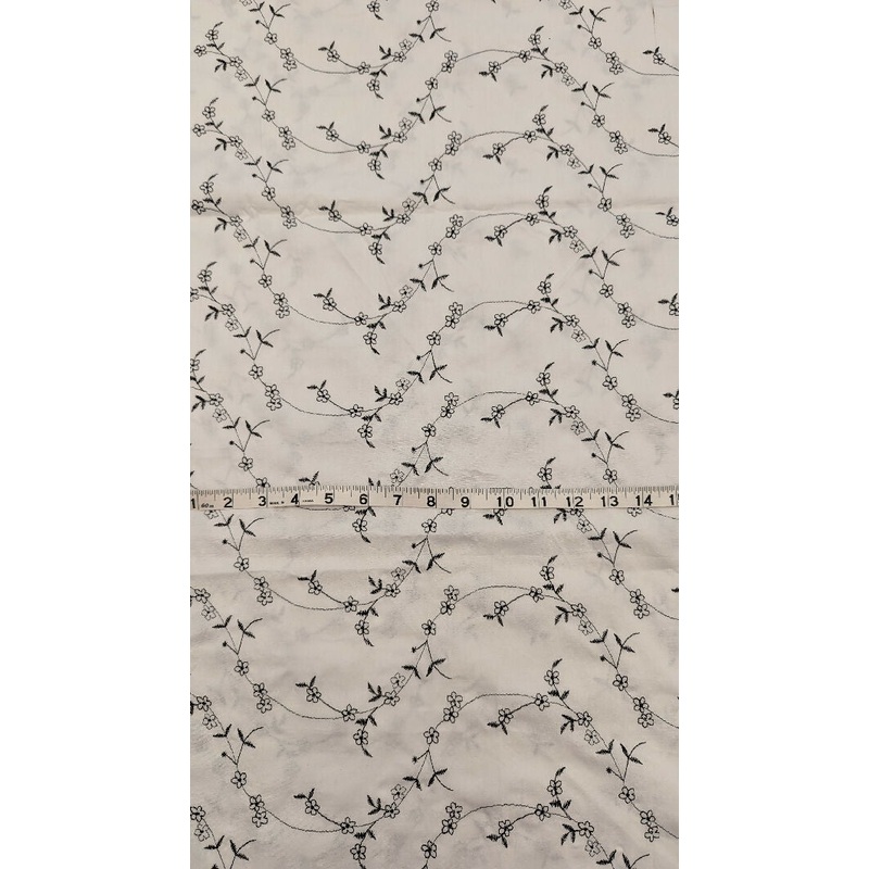 White/Black Embroidered Cotton Woven Fabric 41"W - 1 1/4 yd+
