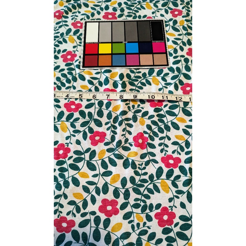 White/Green/Mustard/ Pink Mod Floral Print Knit Fabric 64"W - 1 yd+