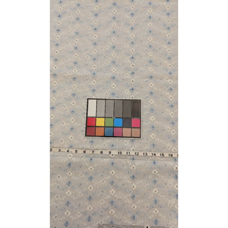 White & Pale Blue Flowers & Vines Broderie Anglaise Eyelet Cotton Woven Fabric REMNANT 45"W - 1 3/4 yd