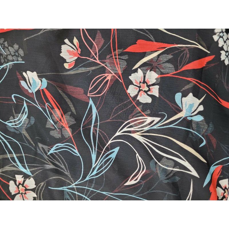 Yoryu black/coral/off white chiffon fabric - 4 yards