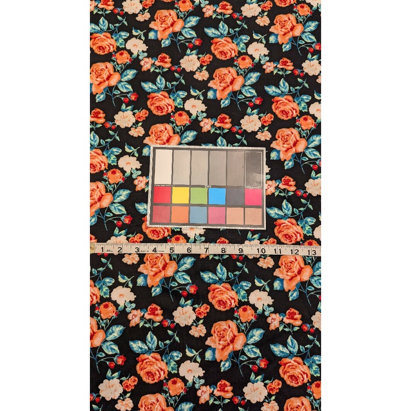 Black/Pink Floral Print Pique Knit Fabric 58"W - 1 1/2 yds+