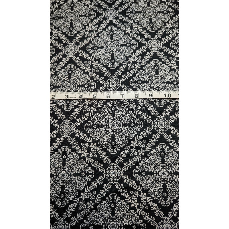Black/White Square Floral Medallion Print Double Brushed Polyester Knit Fabric 50"W - 1 yd