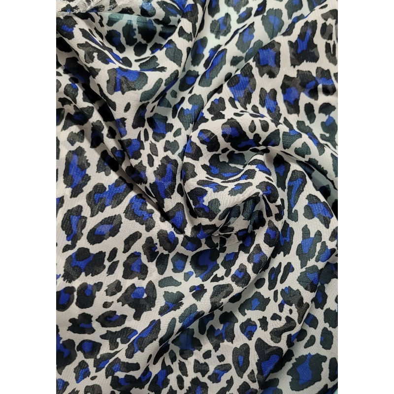 Blue cheetah print chiffon about 4 yds