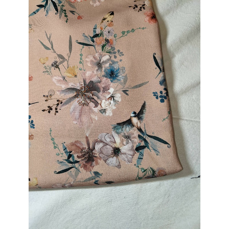Blush Floral / Birds poly - 2 yards 10 inches