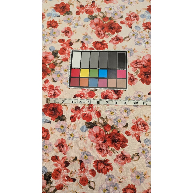 Blush Pink/Red/Periwinkle Floral Print Cotton Jersey Knit Fabric 60"W - 1 1/2 yd