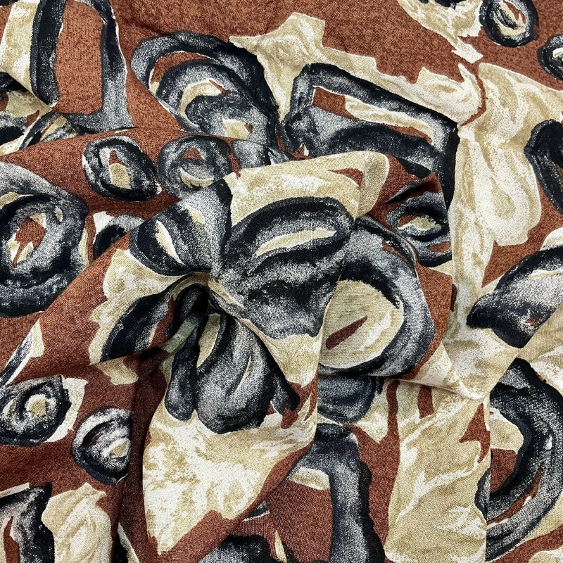 Brown Abstract Rayon Challis - 1 yd