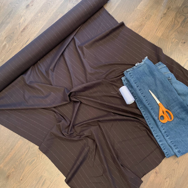 Brown with Gold Metallic Pinstripes Suiting - Yardage