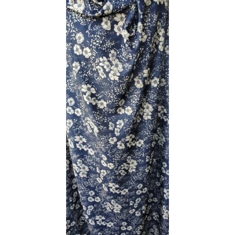 French Blue Polyester Stretch Floral Fabric