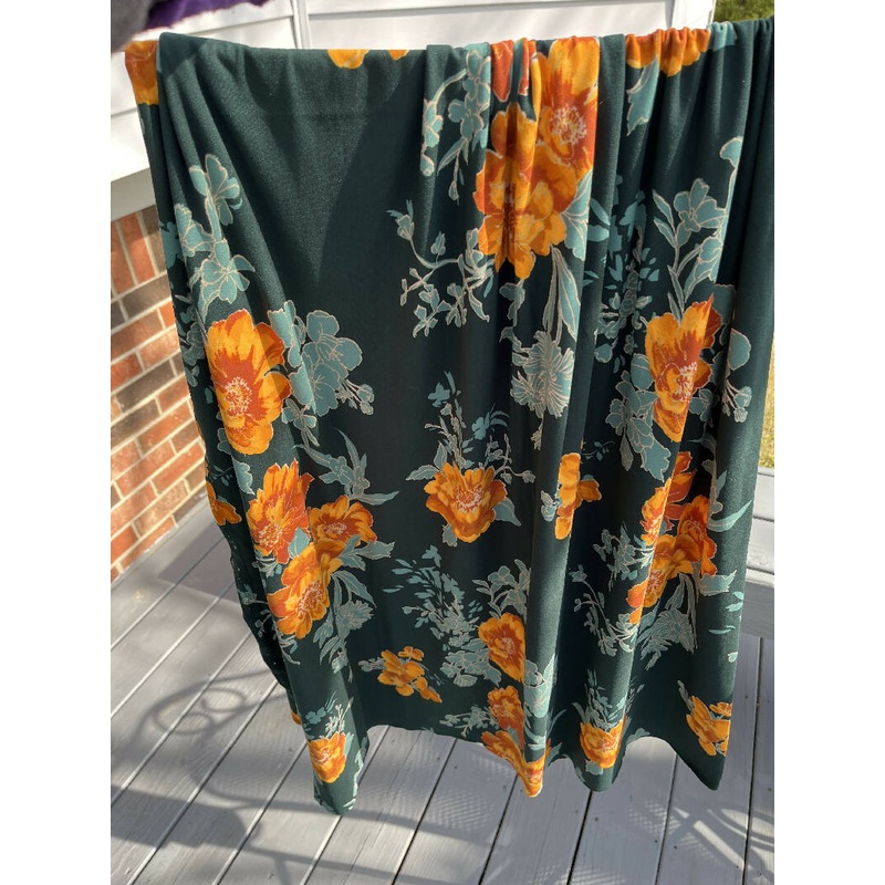 Green/gold floral print brushed knit 1.5 yd