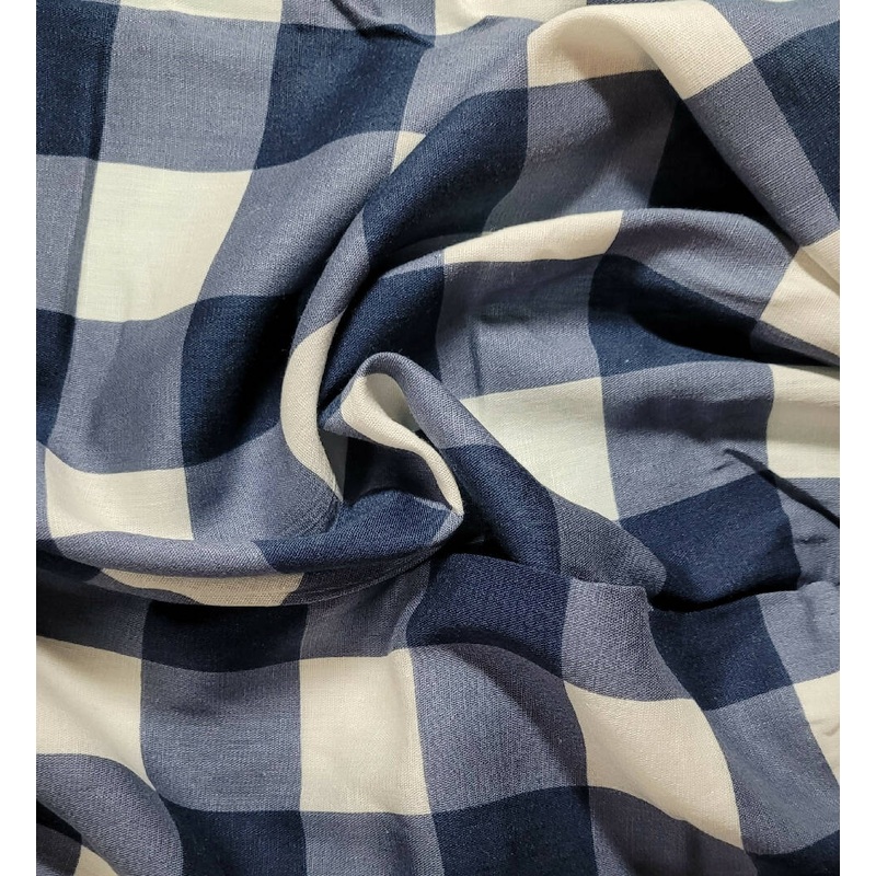 navy and cream lyocell large gingham - 2 3/4 yards