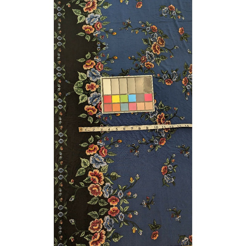 Navy Blue Floral Border Print ITY Knit Fabric 58"W - 2 1/4 yds +