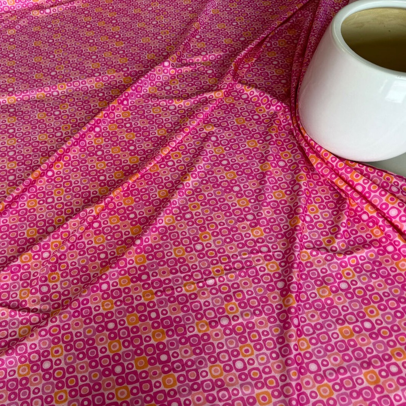 Pink, White, Gold, Purple and Orange Pattern Print Synthetic Knit - Yardage