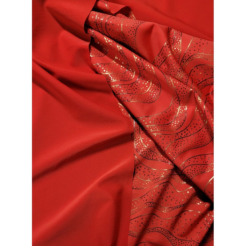 Red/Metallic foil print Poly/Spandex Activewear Knit - 2 1/2 yards