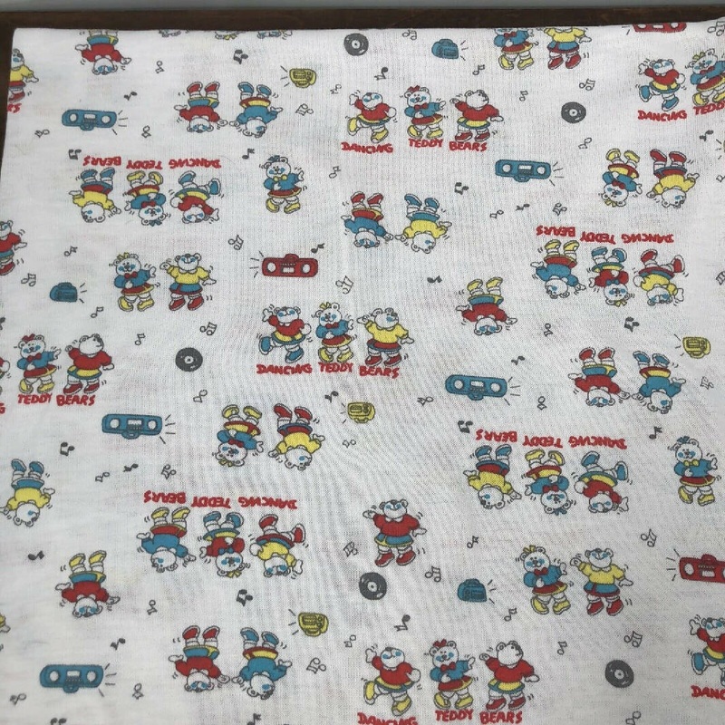 Vintage 80s Stretch Knit Novelty Dancing Bears Boombox Fabric 1 yard +3" x 44"