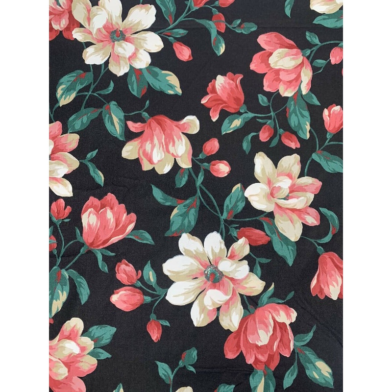 Vintage Concord Fabrics Black Floral Polished Cotton Fabric Chintz 5 YRDS +15
