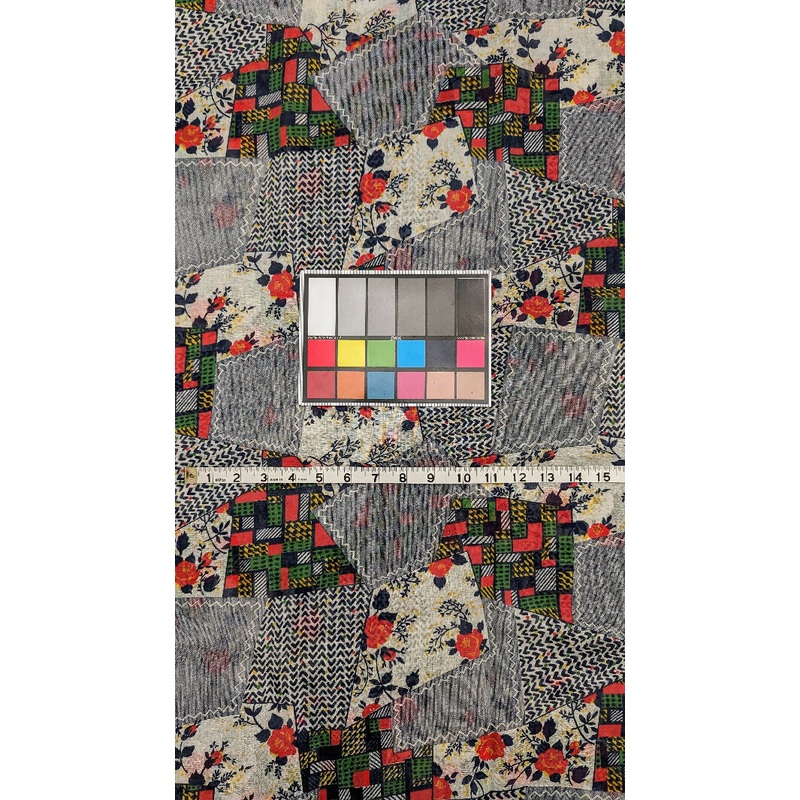 Vintage Multicolor Crazy Quilt Print Voile Woven Fabric 44"W - 2 yds