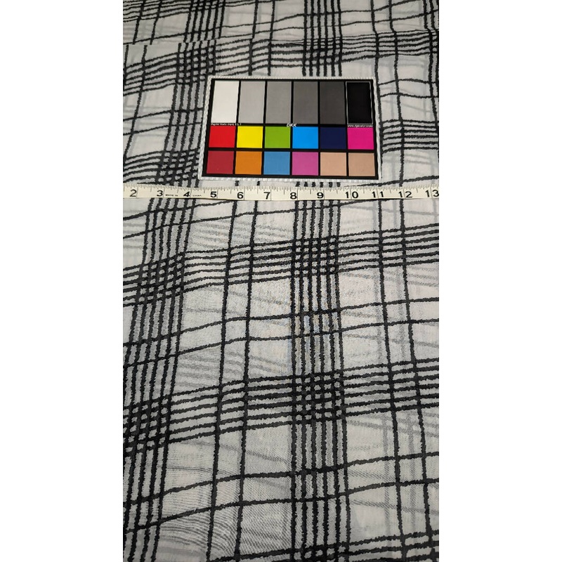 White/Black Irregular Plaid Polyester Chiffon Woven Fabric 57"W - 2 3/4 yds
